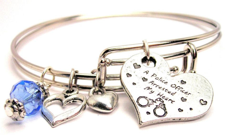 A Police Officer Arrested My Heart Wire Cuff Bracelets with Crystal beads Free shipping