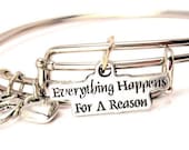 Everything Happens For A Reason Two Expandable  Cuff  Bracelets with Crystal beads  Free shipping