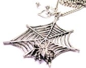 Spider On Spiderweb Necklace  with crystal beadwork Fast Free Ship