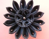 Grey Flower Hair Clip: Kanzashi Flower Dark Gray Silk