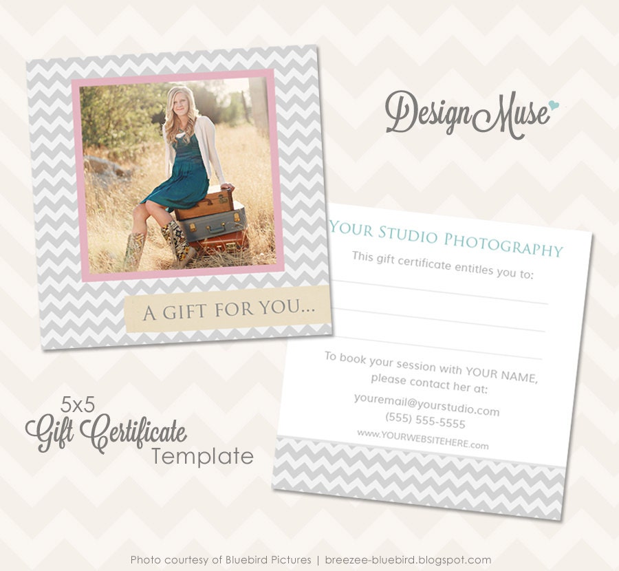 Photography Gift Certificate Template 5x5 - Modern Chevron - INSTANT DOWNLOAD