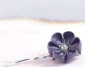 Purple gray bobby pin, purple grey hair pin, women, girls, kanzashi bobby pin, silk hair flower - "Acai Berry"