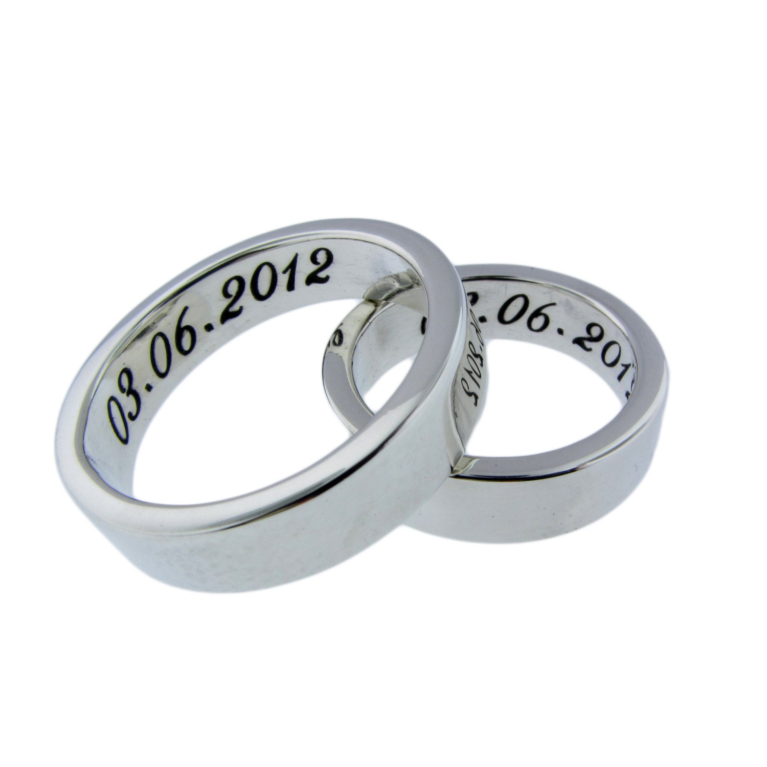 His & Hers Matching Wedding Bands - Personalized Sterling Silver
