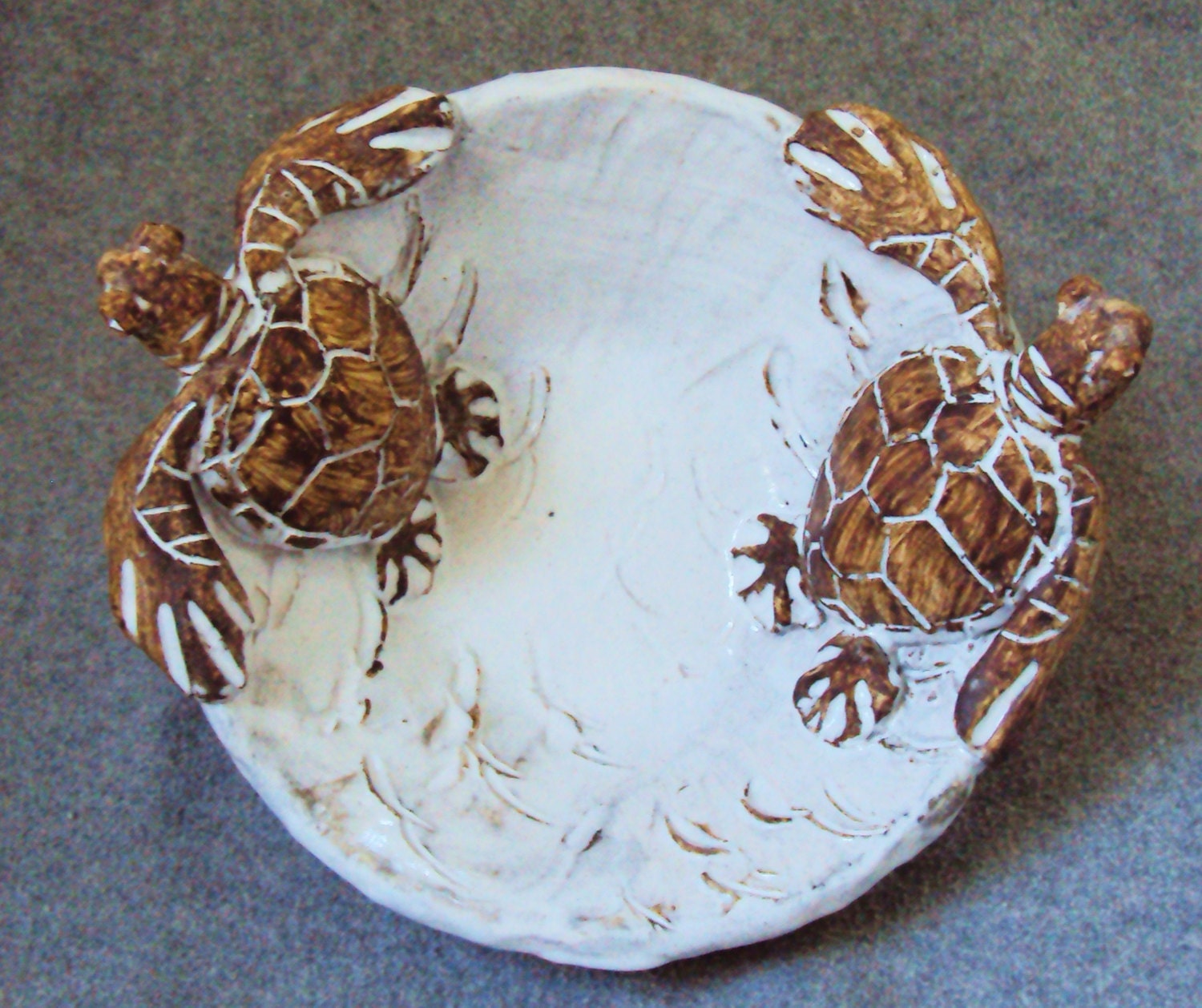 Nautical Ceramic Double Sea Turtle Bowl by Shayne Greco Beautiful Shabby Chic Mediterranean Sculpture Pottery