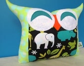 Smile owl/Amy Butler fabric/Polyfil Stuffed Animal Garden Owl Pillow/ Ready to ship