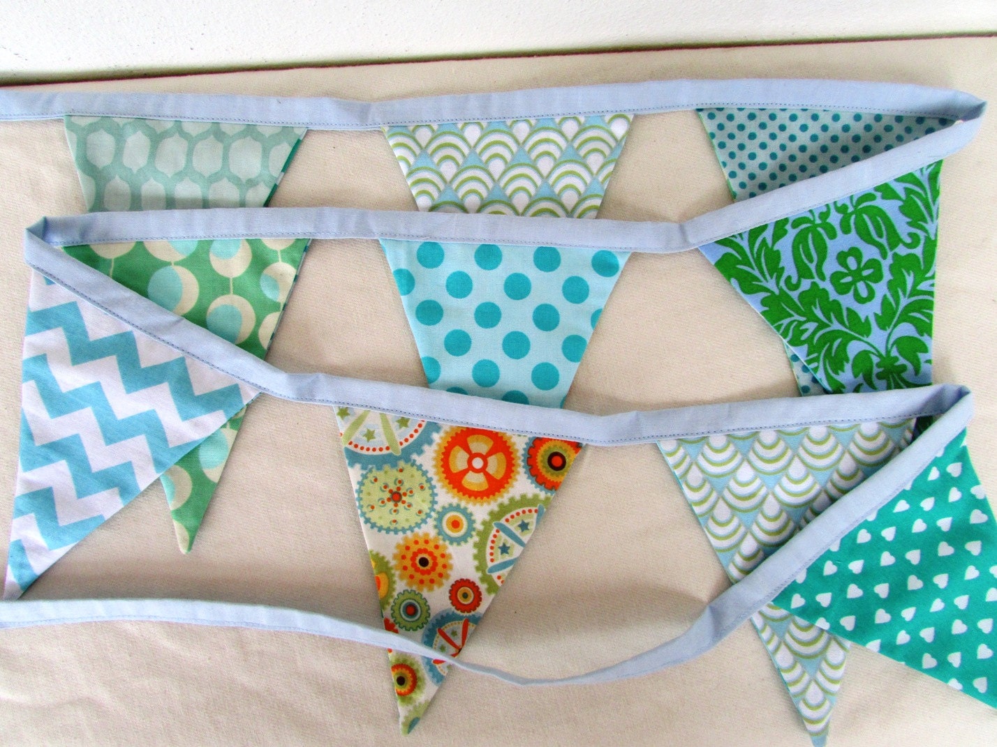 Double-size flag bunting/ Room decor /Garland in Tea garden/Aqua/teal /orange/for baby nursery decor
