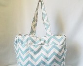 Weekend Sale - Chevron diaper bag with zippered closure - Natural and Blue zig zag large weekender - Made to Order