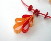 Red and Orange Polka Dots Ribbon Flower Necklace and Earrings