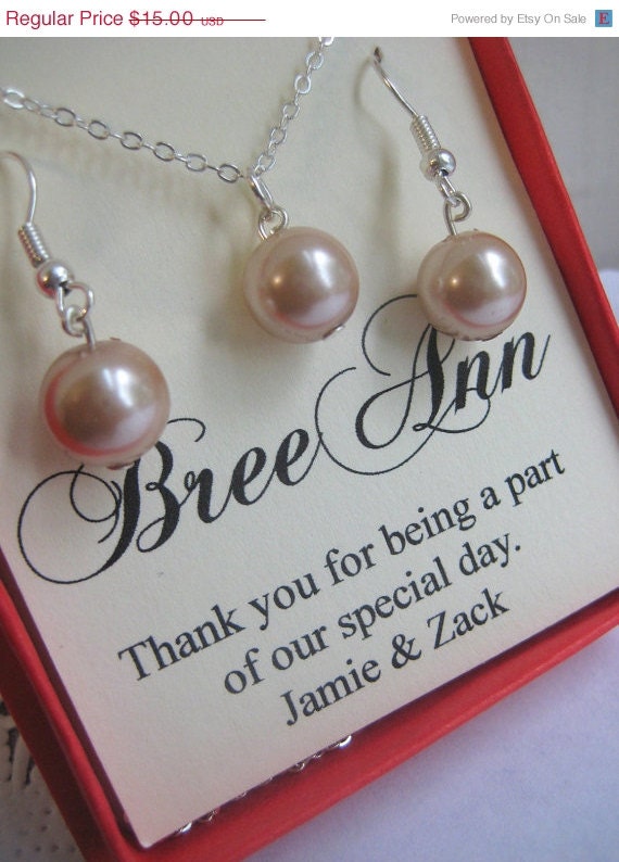 30% SALE Ask Bridesmaids, glass pearl necklace earring set. Other colours available.