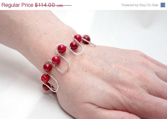 Sterling Silver Bracelet - Cuff Bracelet - Coral Jewelry - Coralee Ooak