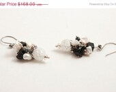 Gemstone Jewelry - Black and White Earrings - Cluster Earrings - Harlequin Ooak