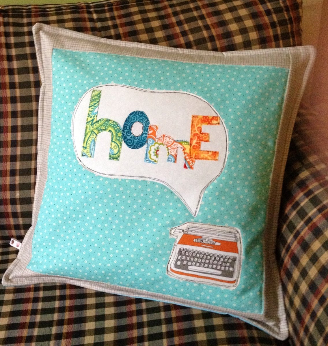 Typewriter Pillow, Teal pillow, Fun colorful accent pillow