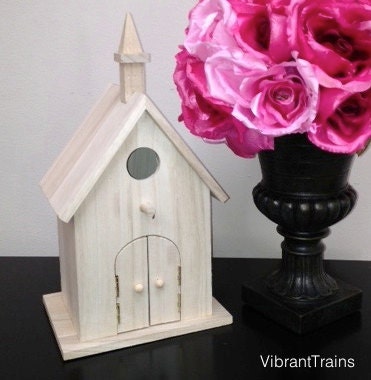 Wood Church Chapel Style Bird House Custom Painted to match your wedding event or garden decor