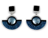 Saturn perspex earrings blue Swarovski crystals
