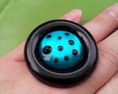 Teal Spots adjustable ring - repurposed materials