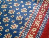 Block Print Fabric Indian Floral Cotton Navy Blue Red Cream