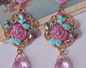 Rose Amber - Hand-Sculpted - Swarovski Crystal Earrings