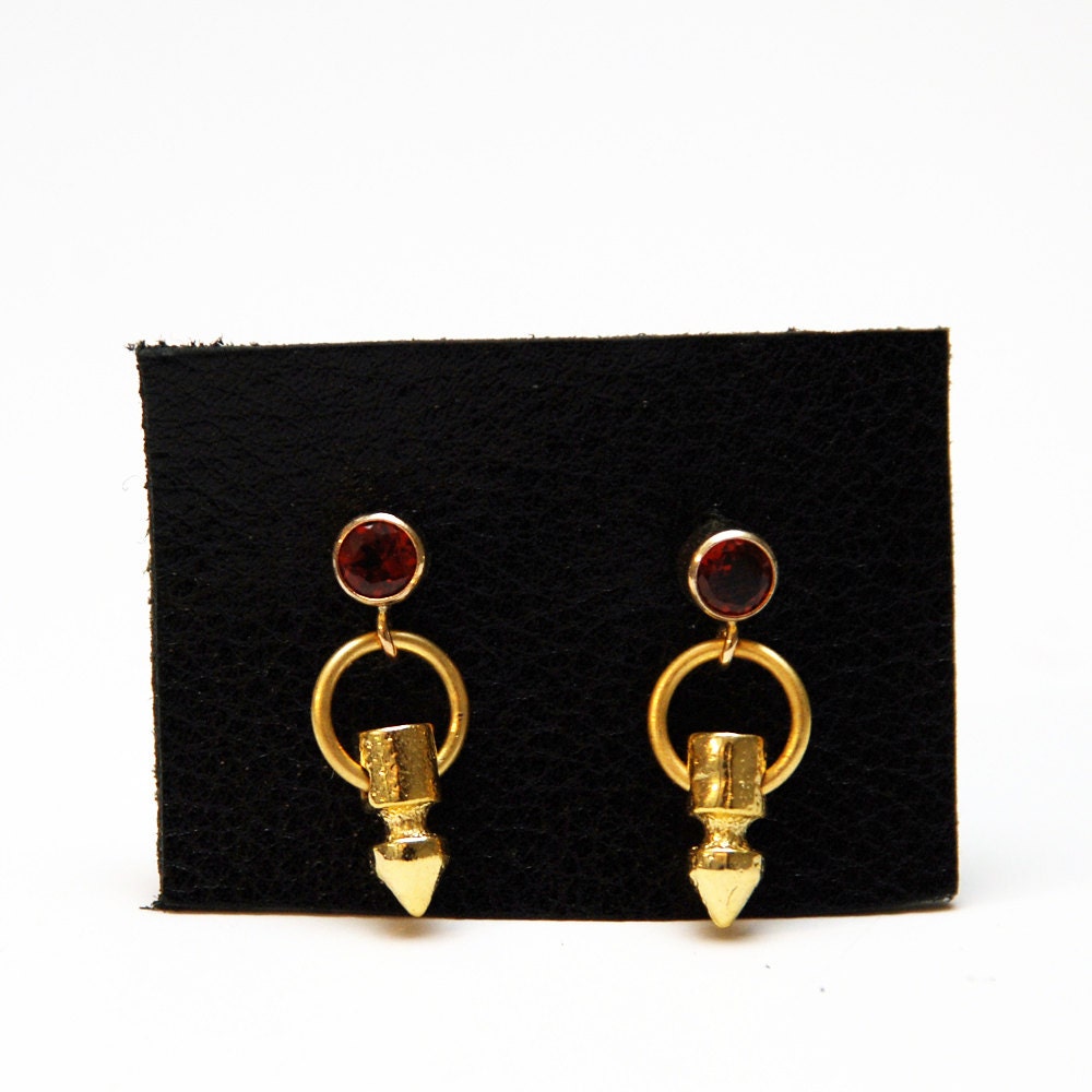 Garnet and Gold Spike Drop Earrings