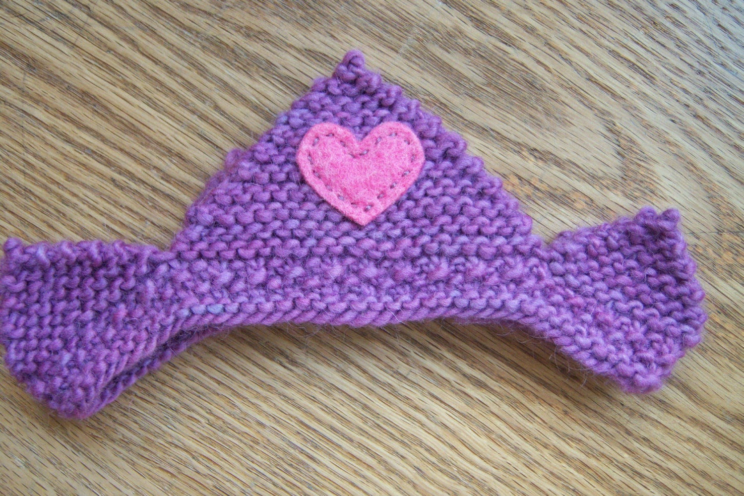 Waldorf Crown - Birthday Crown - Made of Lavender Plant Dyed Knitted Wool with Pink Plant Dyed Wool Felt Appliqued Heart