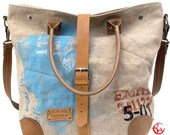 Canvas Shoulder Tote // Upcycled and Handmade by peace4you - Model leo-2111