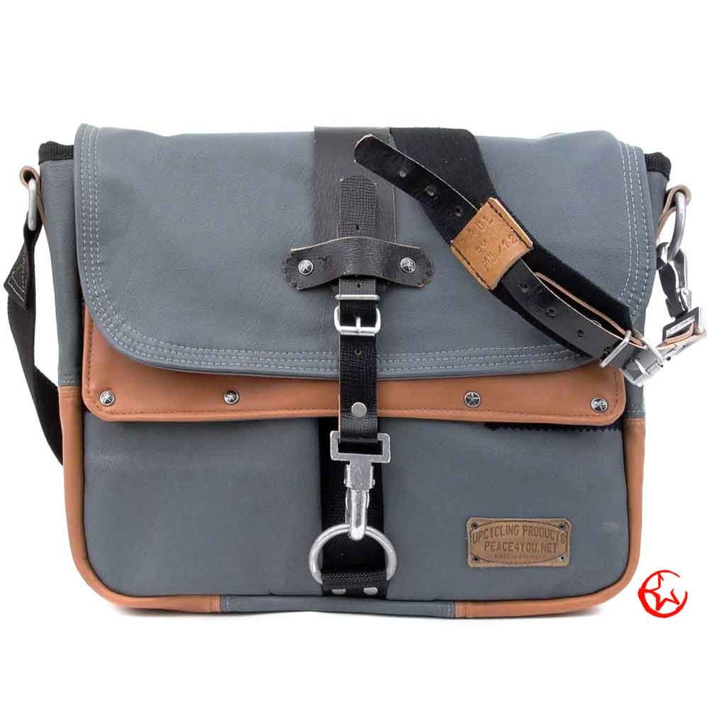 Trendy Leather Messenger Bag // Upcycled by peace4you - Model paul-2089