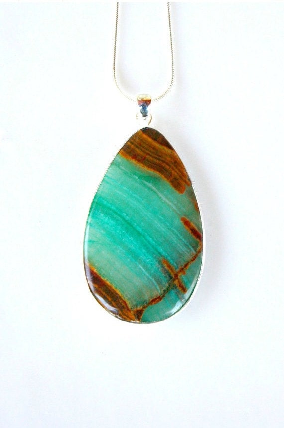 Chalcedony Pendant Necklace - with YOUR CHOICE of Sterling Necklace and Green Woodland Chalcedony Unique Gem Set by Mei Faith