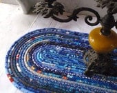 Blue Bohemian Coiled Mat, Hot Pad, Trivet  - OVAL