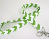 Fabric Lanyard - ID Badge and Key Ring - Riley Blake Chevron Small Green and White