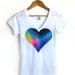 The Original "Splash Dyed" Hand PAINTED Heart White Burnout Deep V Tee Shirt in Spectrum Rainbow - S M L XL 2XL