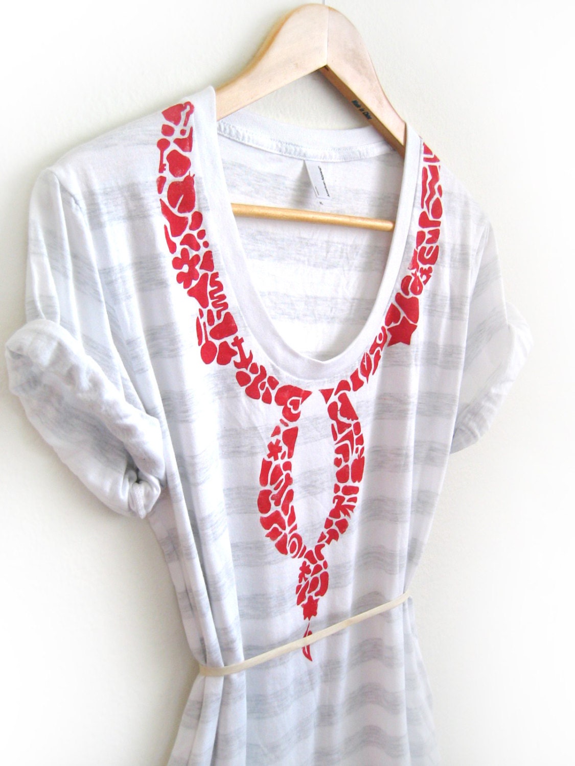 Eclectic Collage Hand STENCILED Necklace Scoop Neck Tee Dress in Cherry Red and White - XS S M L XL
