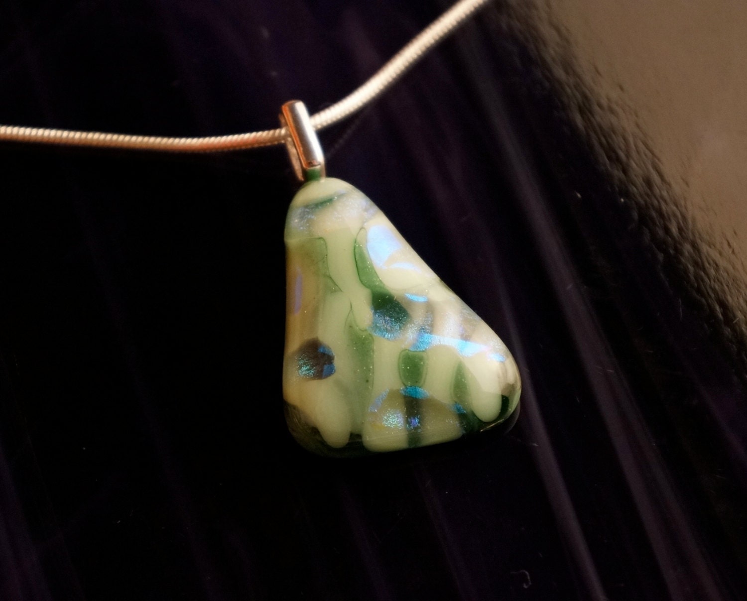 New Handmade Dichroic Silver Glass Pendant Necklace