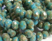 Czech Glass Faceted Fire-Polished Rondelle - 8x6mm - Opaque Carolina Picasso - FULL STRAND (25 beads)