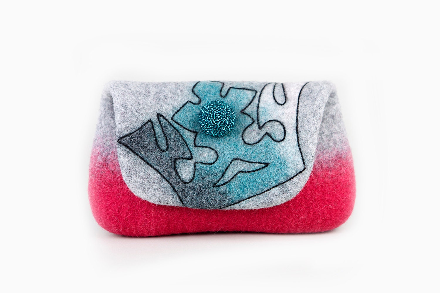 Rock Queen" Stylish and unique Grey felted clutch purse with crown