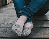 Crocheted home slippers moccasins from natural organic wool Handmade to Order