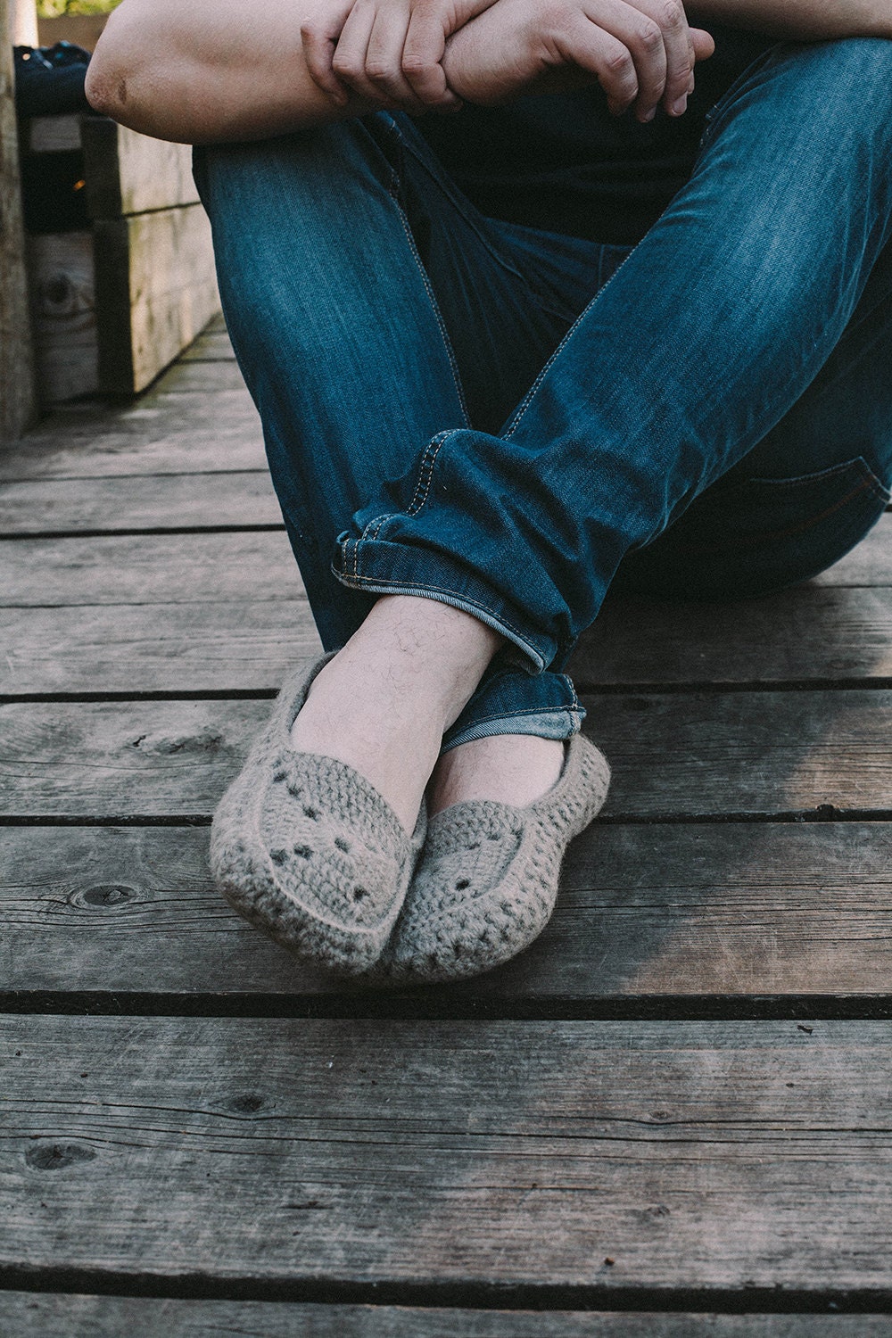 Crocheted home slippers moccasins from natural organic wool Handmade to Order