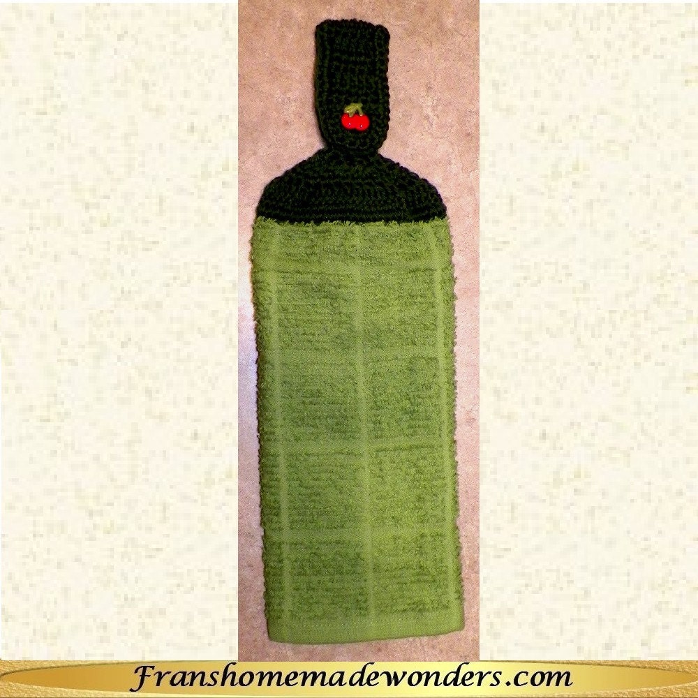Double Layer Hand Crocheted Top Cotton Hanging Kitchen Towels - Green