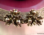Antique Sterling Silver Triple Flower Earrings Clip On Back