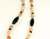 Pink Black & White Crystal Necklace w/ Polymer Pendant