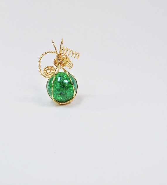 Green Crackled Glass Wrapped in Gold