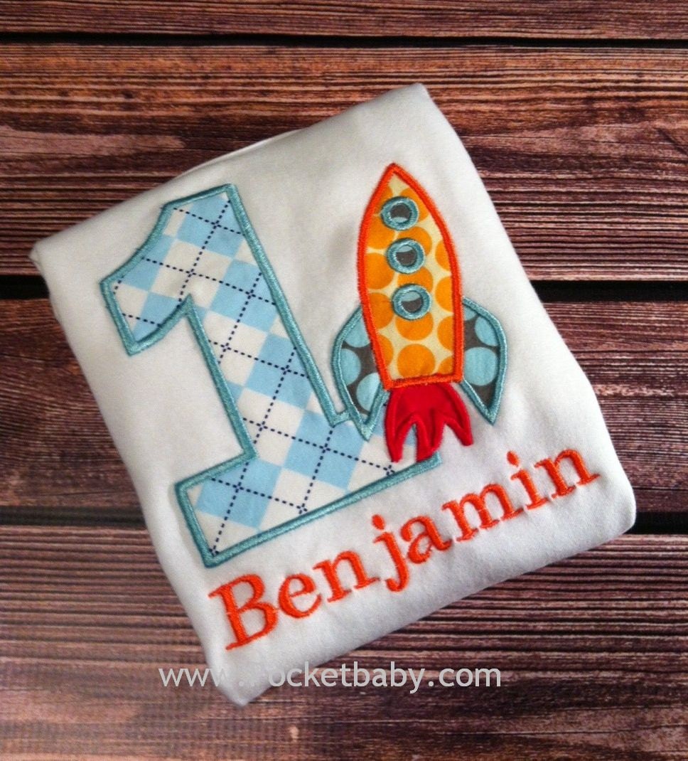 Personalized Rocket Birthday Shirt - You Choose your Fabric  - Space Birthday Shirt - by Pocketbaby