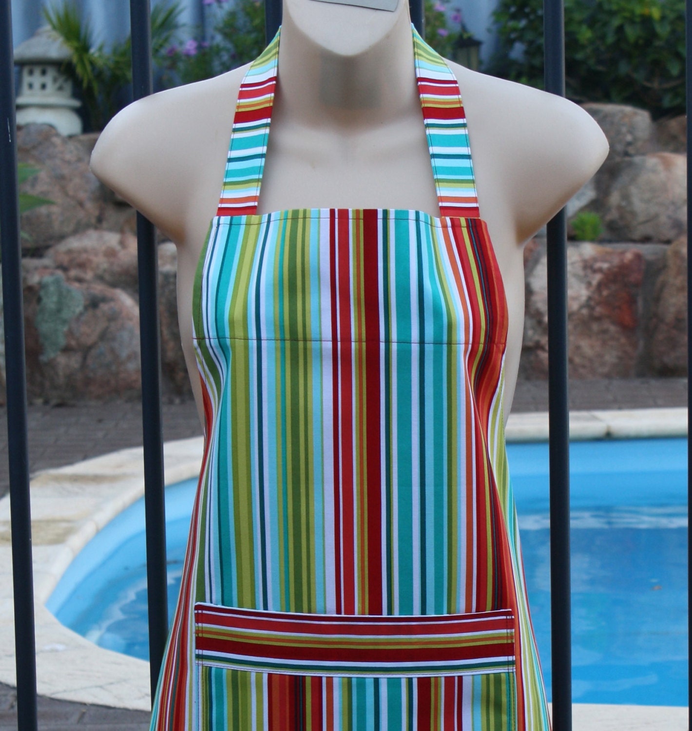 Classic Style Apron in Colourful Striped Fabric by Michael Miller