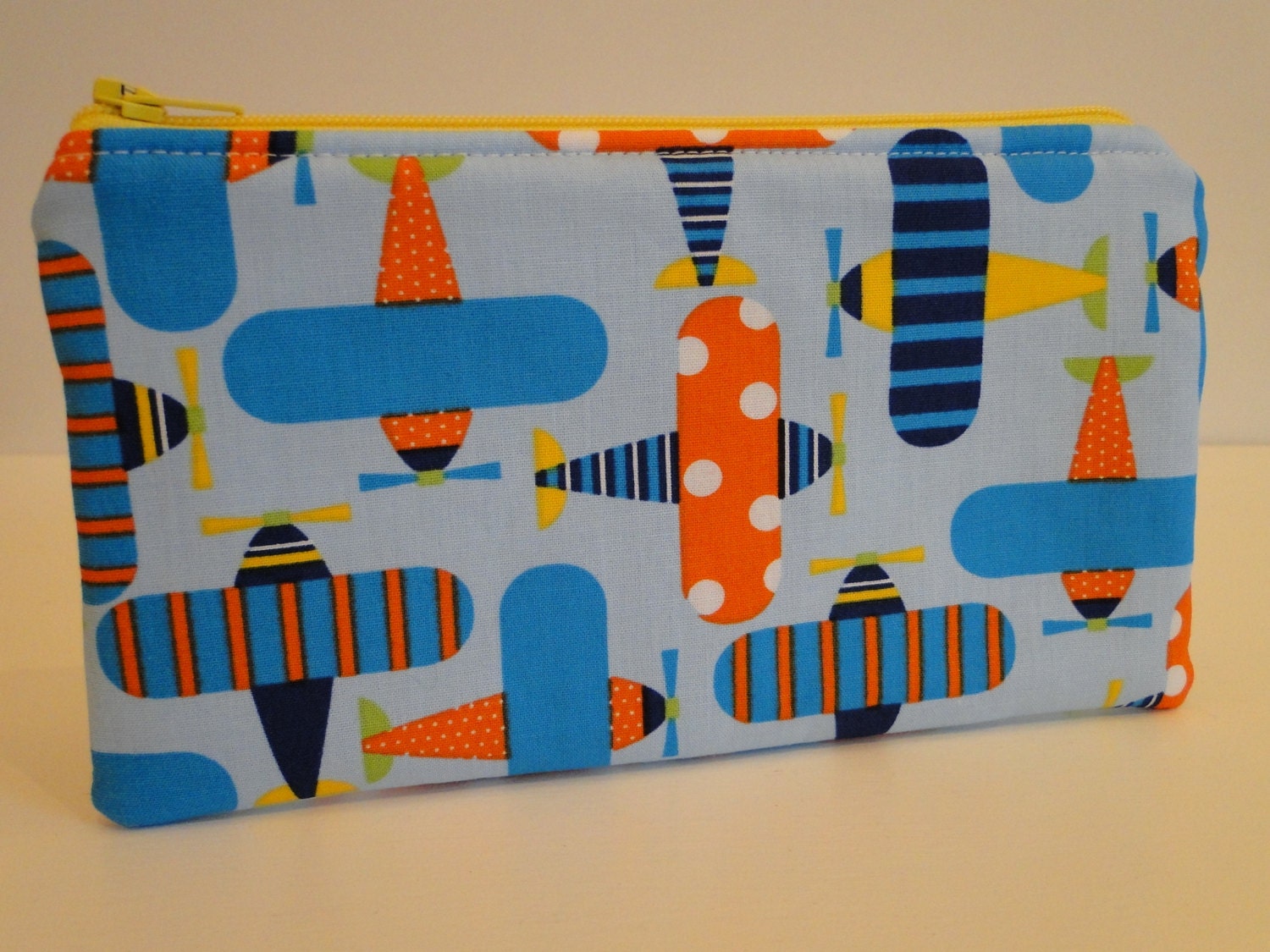 Free shipping - Medium Zipper Pouch -  Airplanes on blue by Ann Kelle