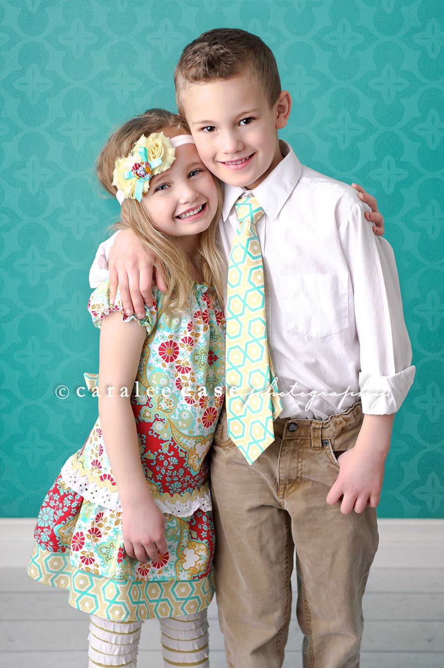 Brother and Sister Matching Combo-Girl's Peasant Dress and Boy's Matching Tie- 2013 Spring Collection from Mellon Monkeys