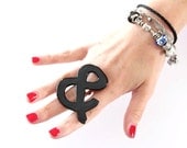 Ampersand Cocktail Ring Ceramic -  big bold handmade adjustable statement ring  - 2.2 inch