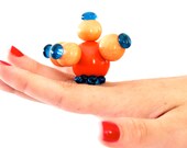 Unique Statement Ring Ceramic Glass -  big bold handmade oversize cocktail ring - SPACED OUT - 1.8 inch