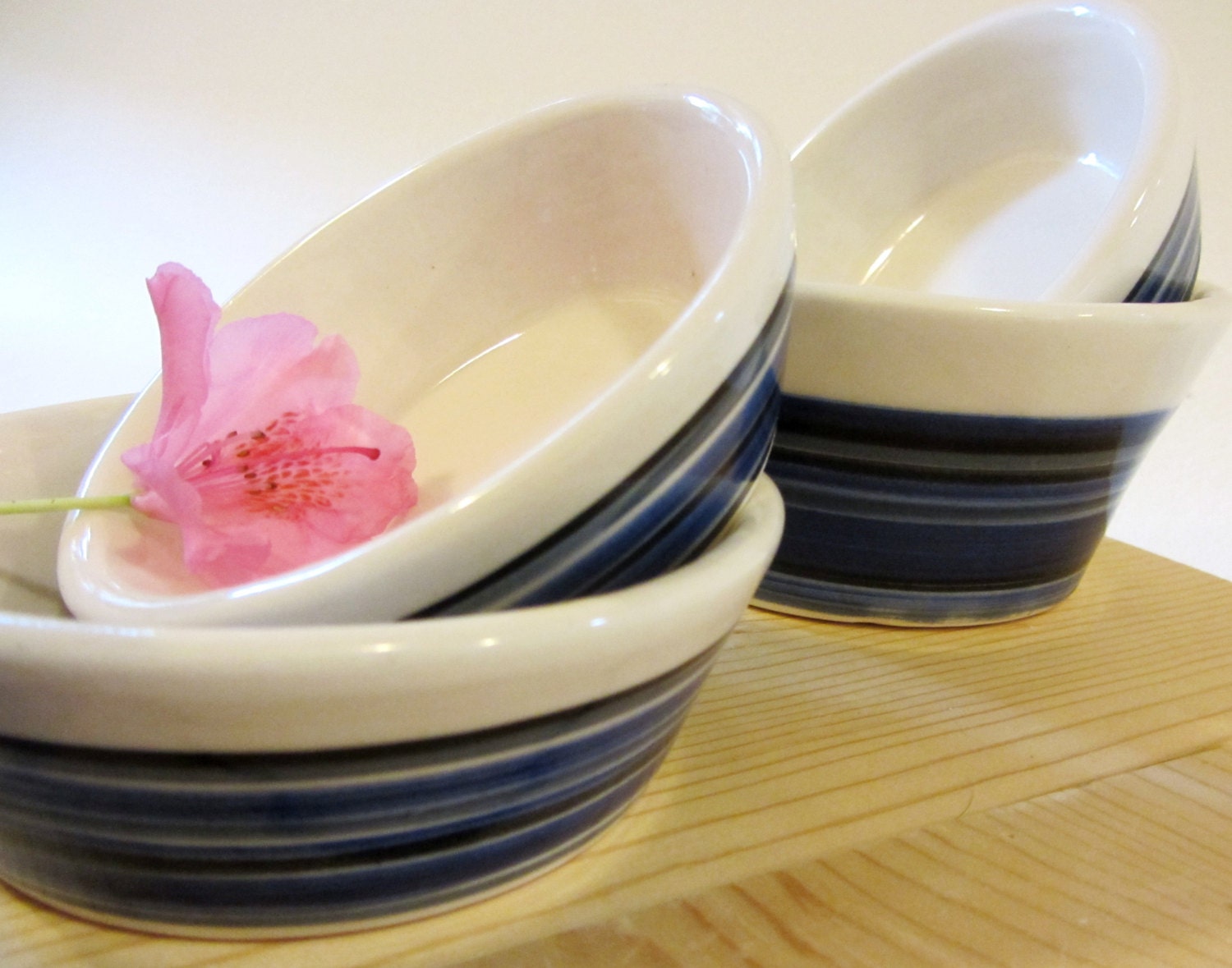 Blue Ceramic Nesting Bowls - Porcelain - Pottery Bowls - Medium Set of 5