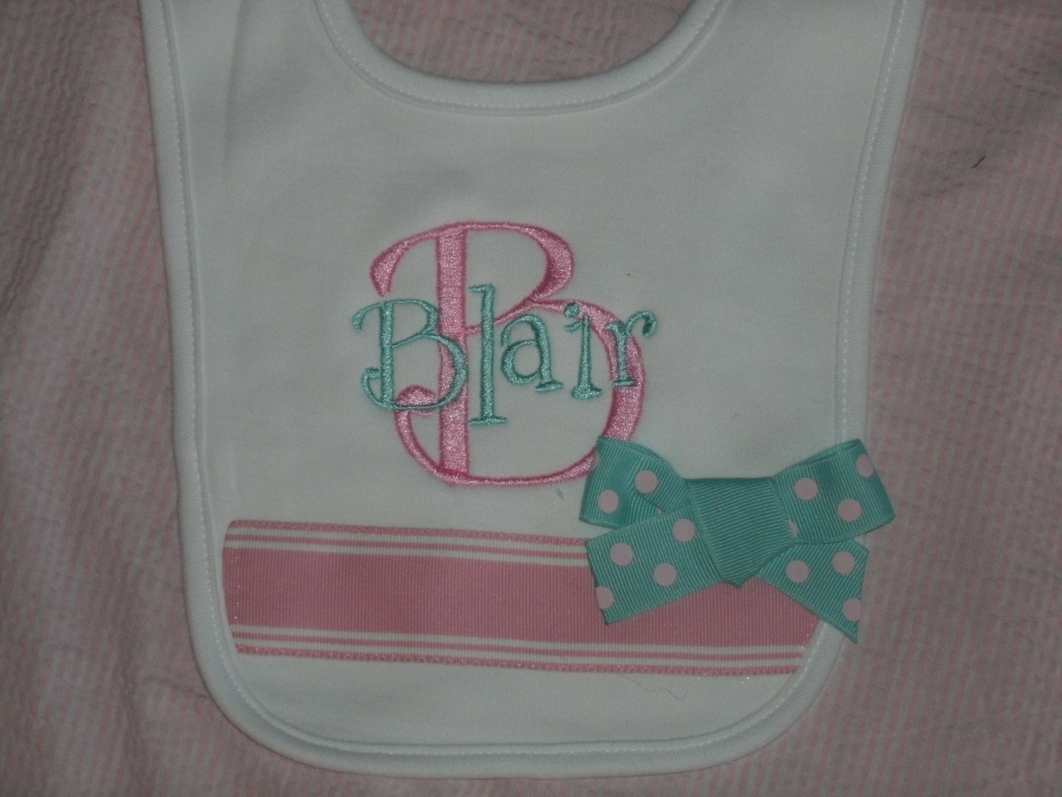 Custom Monogrammed Infant  Bib with Bow Personalized