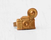 Vintage CAMERA RING Adjustable Ring Photographer Gold Camera