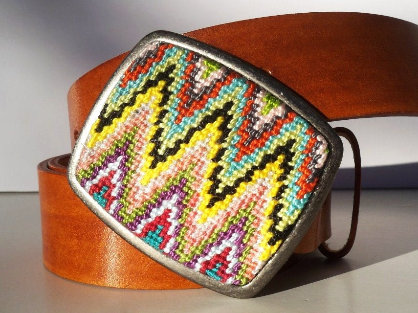 Needlepoint Sharp Ziggity Belt Buckle