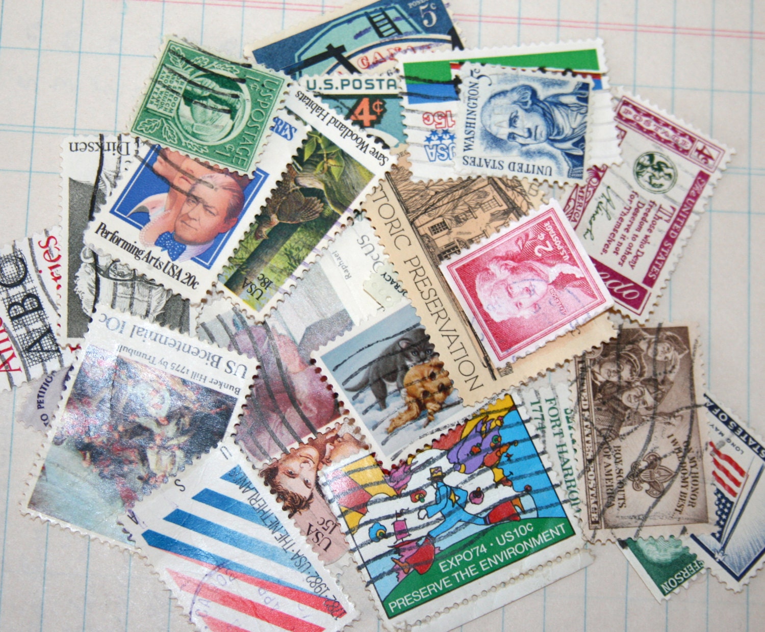 25 Random Vintage Postage Stamps all with Postmarks